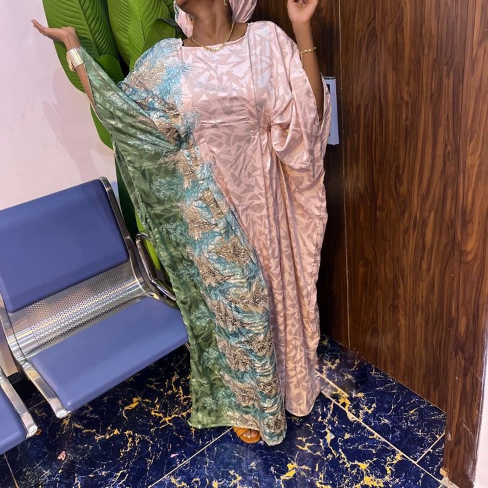 Elegant Pink and Green silk Kaftan